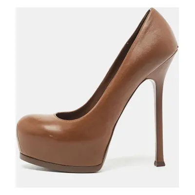 Saint Laurent Brown Leather Tribtoo Platform Pumps Size