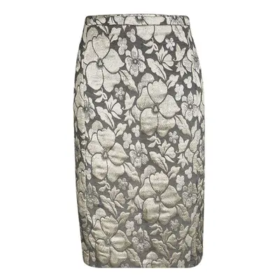 Miu Miu Grey Floral Lurex Jacquard Knee Length Skirt