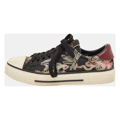 Valentino Multicolor Leather and Canvas Camubutterfly Lace Up Sneakers Size