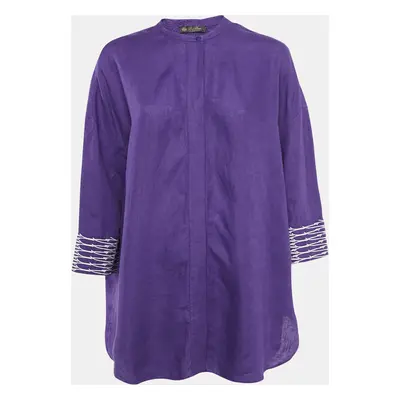 Loro Piana Purple Embroidered Linen Button Front Blouse