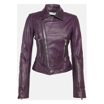 Balenciaga Purple Leather Biker Jacket