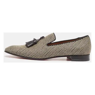 Christian Louboutin Black/Beige Woven Raffia Dandelion Tassel Slip On Loafers Size