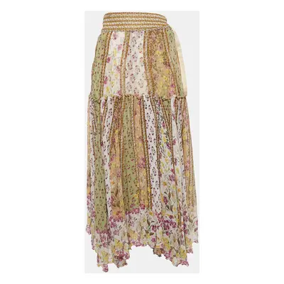 Sportmax Multicolor Floral Print Cotton Tiered Wrap Maxi Skirt