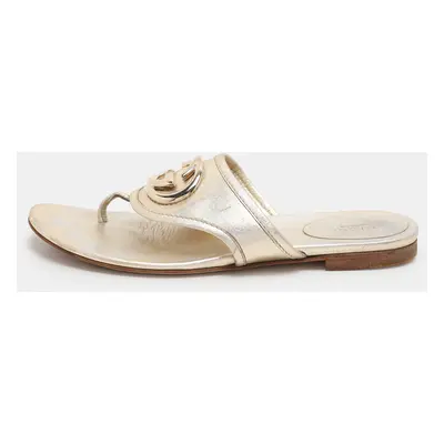 Gucci Metallic Gold Leather GG Interlocking Thong Slipper Size