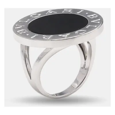 Bvlgari Onyx Inlay 18K White Gold Circular Ring Size