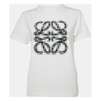 Loewe White Pixelated Anagram Embroidery Cotton Crew Neck T-Shirt