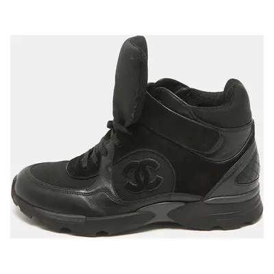 Chanel Black Leather And Suede CC High Top Sneakers Size