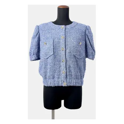 Chanel Blue Tweed Setup Short Sleeve Jacket Size