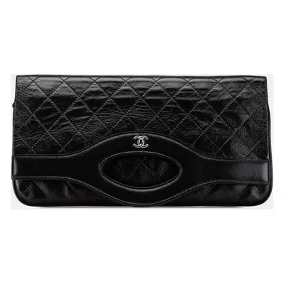 Chanel Black Large Shiny Crumpled Calfskin Clutch