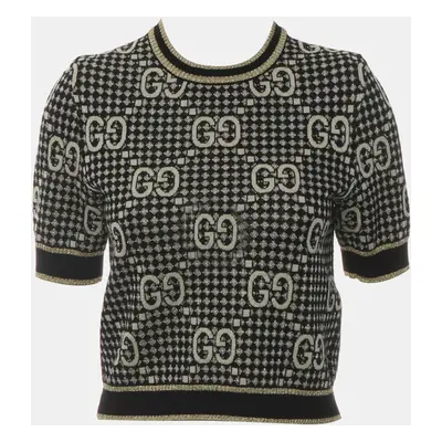 Gucci Black, Gold, Grey Wool, Viscose, Metalissed Fibre GG Blend Jacquard Lame Top