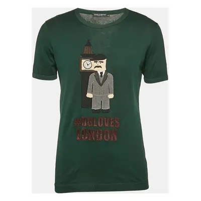 Dolce & Gabbana Green Cotton Applique Detail T-Shirt