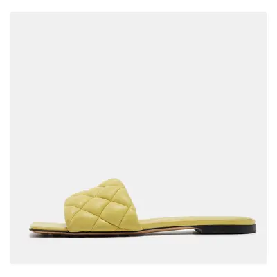 Bottega Veneta Yellow Quilted Leather Flat Slides Size