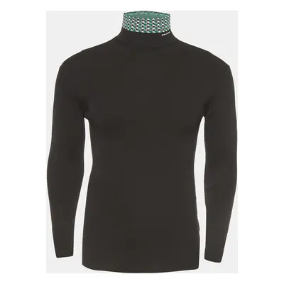 Prada Black Cotton Knit Jacquard Turtleneck Sweater