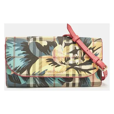 Burberry Multicolor Haymarket Check Floral Coated Canvas and Leather Izzy Wallet on Chain