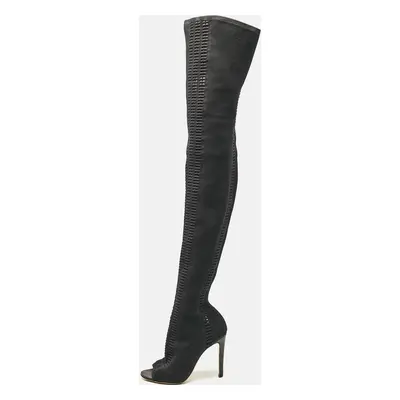 Gianvito Rossi Black Knit Fabric Over The Knee Boots Size