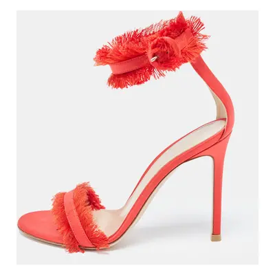 Gianvito Rossi Red Satin Fringed Portofino Sandals Size