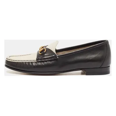 Gucci Black/Off White Leather Horsebit Loafers Size