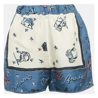 Fendi Blue/White Astrology Print Silk Shorts