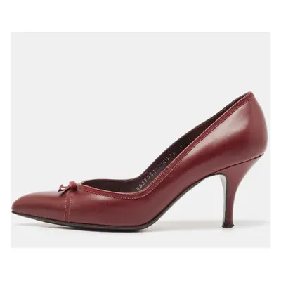 Salvatore Ferragamo Burgundy Leather Bow Pumps Size 38.5