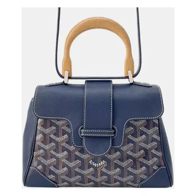 Goyard Navy Blue Pvc Coated Canvas/Leather/Wood Mini Saigon Shoulder Bag