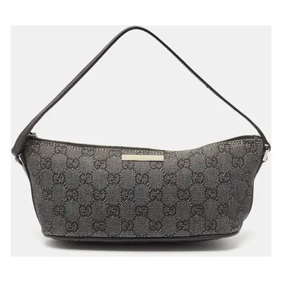 Gucci Black GG Denim and Leather Boat Pochette Bag