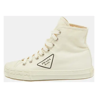 Prada Off White Canvas Gabardine High Top Sneakers Size