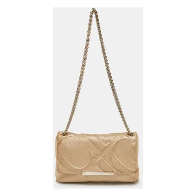 CH Carolina Herrera Metallic Gold Quilted Leather Chain Crossbody Bag