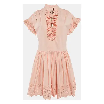 Louis Vuitton Light Orange Broderie Anglaise Cotton Frilled Mini Dress