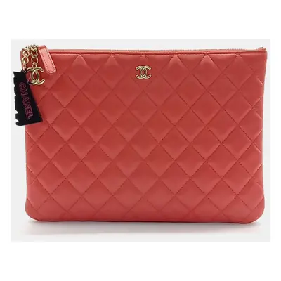 Chanel Red Leather Havana Medium Clutch Bag