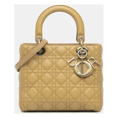 Dior Beige Medium Lambskin Cannage Lady Dior