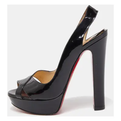 Christian Louboutin Black Patent Leather Marple Town Slingback Sandals Size 37.5