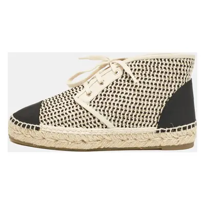 Chanel Beige Woven Canvas and Grosgrain CC High Top Sneakers Size