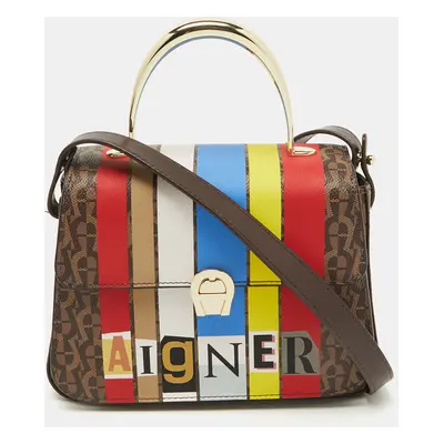 Aigner Multicolor Signature Coated Canvas Flap Shoulder Bag