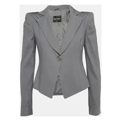 Emporio Armani Grey Wool Blend Pleated Shoulder Blazer