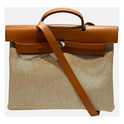 Hermes Brown Canvas Toile Ash Leather Herbag MM Handbag