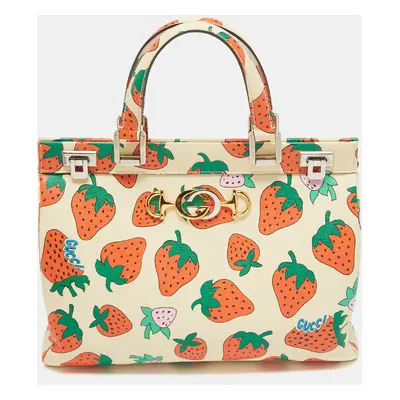 Gucci Multicolor Strawberry Print Leather Medium Zumi Tote