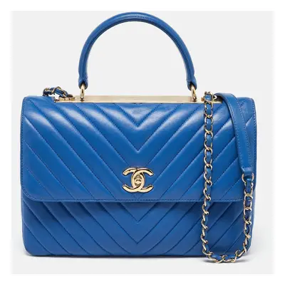 Chanel Blue Chevron Leather Medium Trendy CC Flap Bag