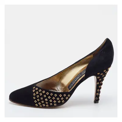 René Caovilla Black Suede Embellished D'Orsay Pumps Size