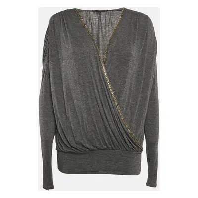 Gucci Dark Grey Jersey Sequin Detail Neck Full Sleeve Top