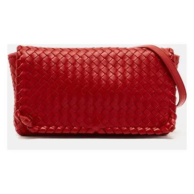 Bottega Veneta Red Intrecciato Leather Flap Crossbody Bag