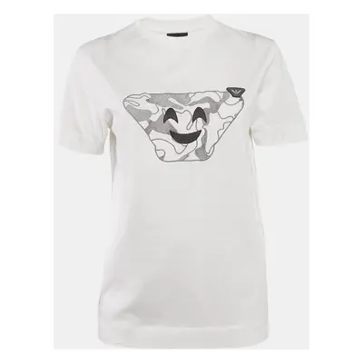 Emporio Armani White Embroidered Cotton T-Shirt