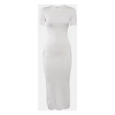 Fendi White FF Monogram Jacquard Knit Midi Sheath Dress