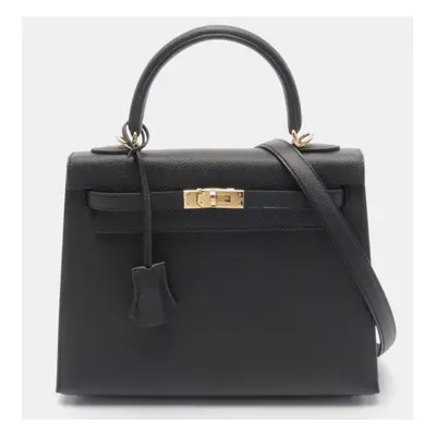 Hermes Black Epsom Leather Kelly Handbag