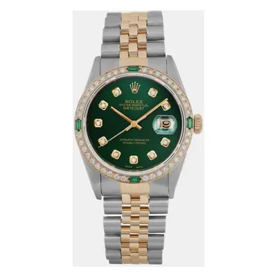 Rolex Green Diamond 18K Yellow Gold Stainless Steel Datejust Automatic Men's Wristwatch mm