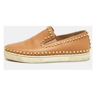 Christian Louboutin Brown Leather Pik Boat Slip On Sneakers Size