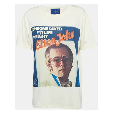 Gucci Cream Elton John Printed Jersey T-Shirt