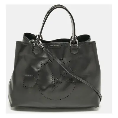 Emporio Armani Black Perforated Leather Tote