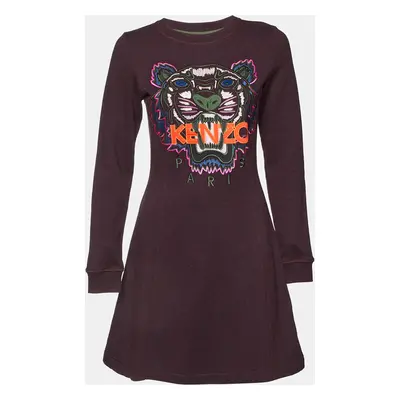 Kenzo Purple Tiger Embroidered Cotton Mini Dress