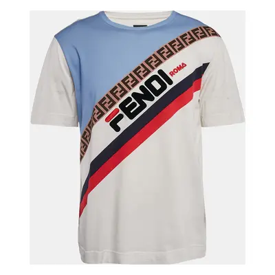 Fendi White Printed Cotton Round Neck T-Shirt