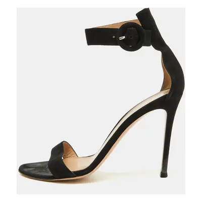 Gianvito Rossi Black Suede Portofino Ankle Strap Sandals Size